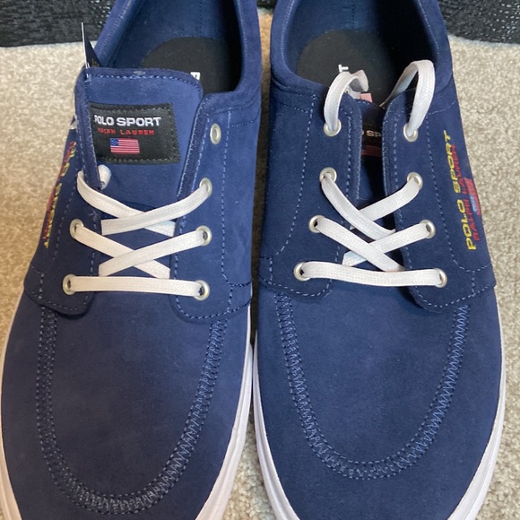 NEW IN BOX Ralph Lauren Polo Sport Skate Sneakers 15D Blue Suede - Picture 3 of 8